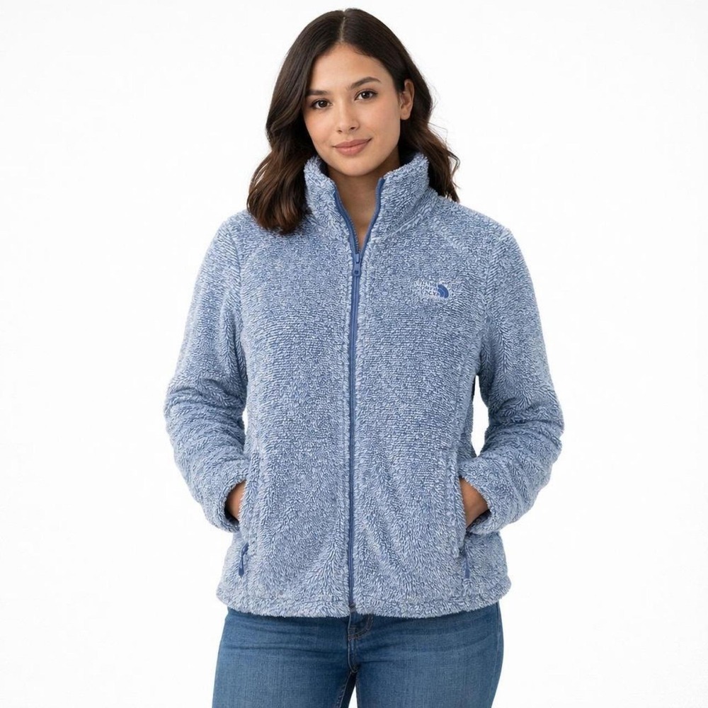 North Face Osito Jacket Womens XL Blue Fluffy Fleece Zip Gorpcore Hiking Winter